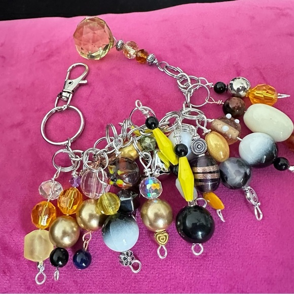 Chunky Beaded Tassel Handbag Purse Accessory Dangle Charm Key Chain Handmade - Picture 11 of 17